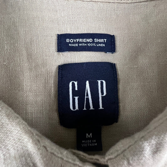 Gap 100% Linen Boyfriend Shirt Mens Medium Beige Casual Coastal Minimal Summer