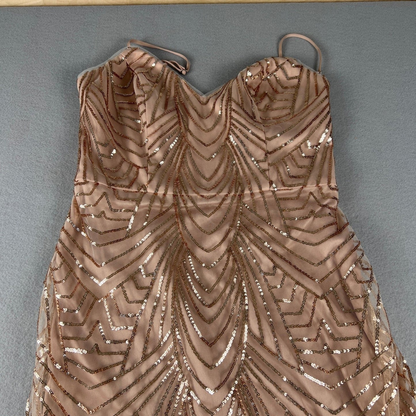 Sequin Maxi Dress Womens 10 Rose Gold Art Deco Formal Prom Gown Wedding Bridal