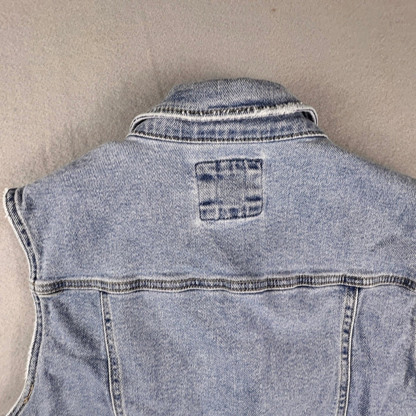 Wax Jean Denim Vest Women 3XL Blue Distressed Cropped Jean Jacket Sleeveless