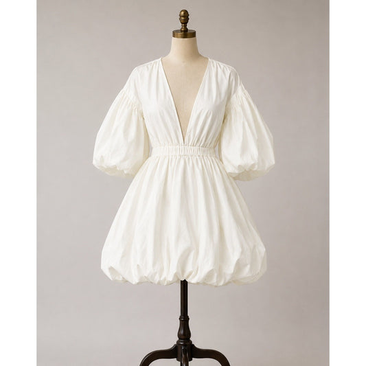 NWT Bubble Hem Dress Size 6 White Puff Sleeve Mini Party Wedding Bridal