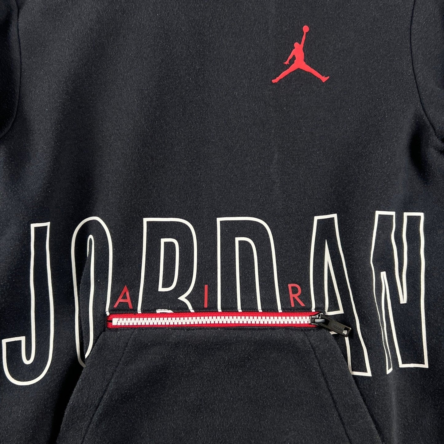 Jordan Hoodie Boys L Black Red Jumpman Graphic Zipper Pocket Fleece Pullover VTG