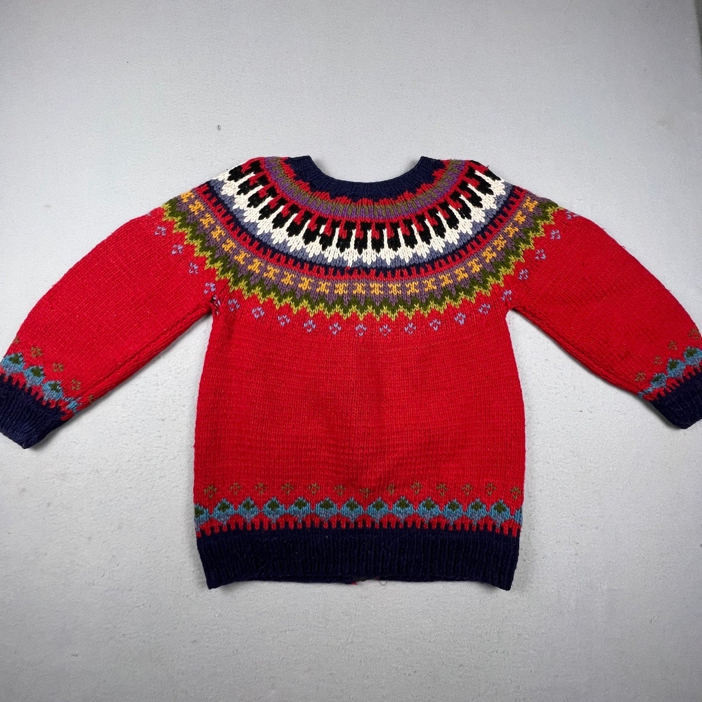 Handmade Fair Isle Zip Cardigan Sweater Mens XL Red Wool Knit Nordic Outdoor