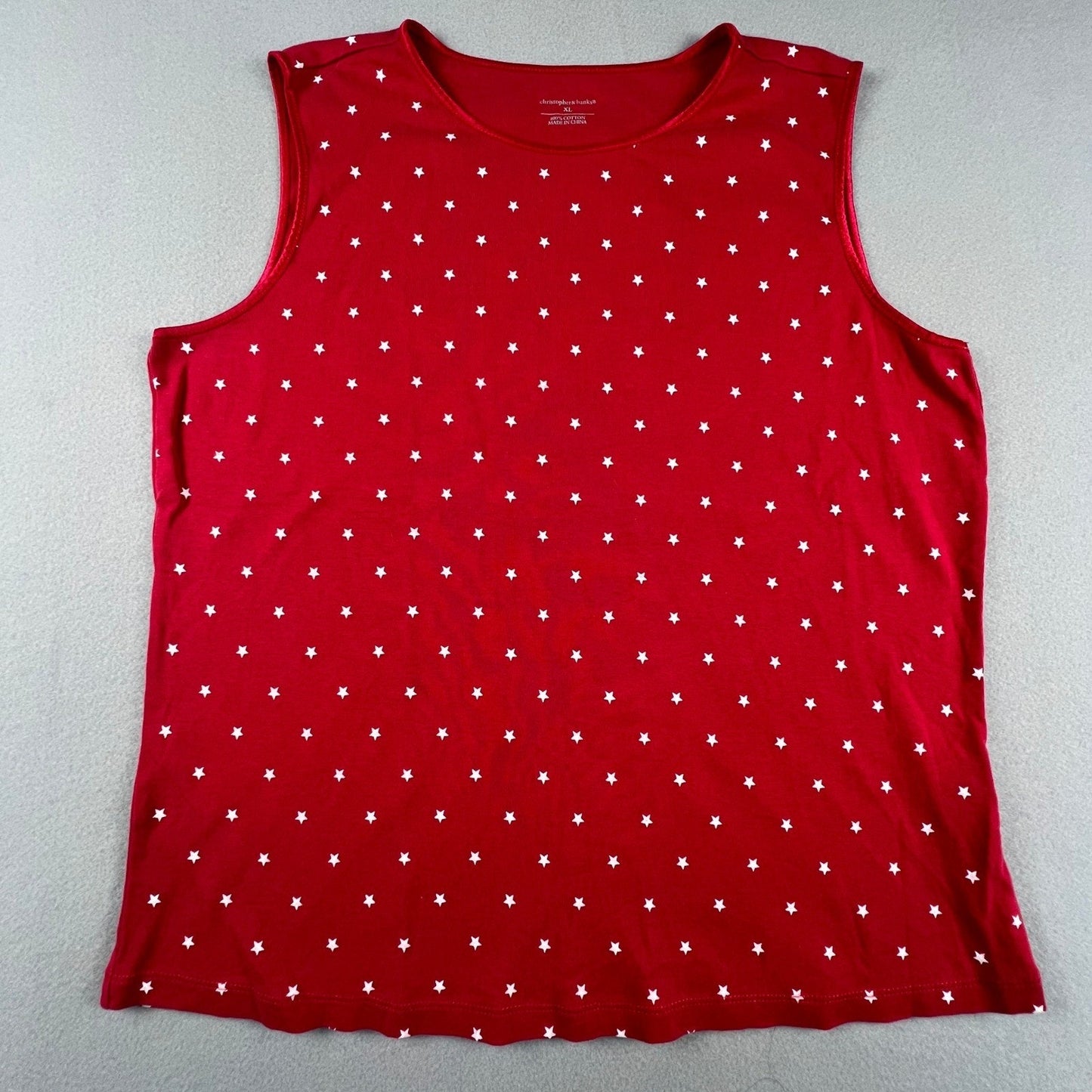 Patriotic Tank Top XL Red Star Print Cotton Casual American Christopher & Banks