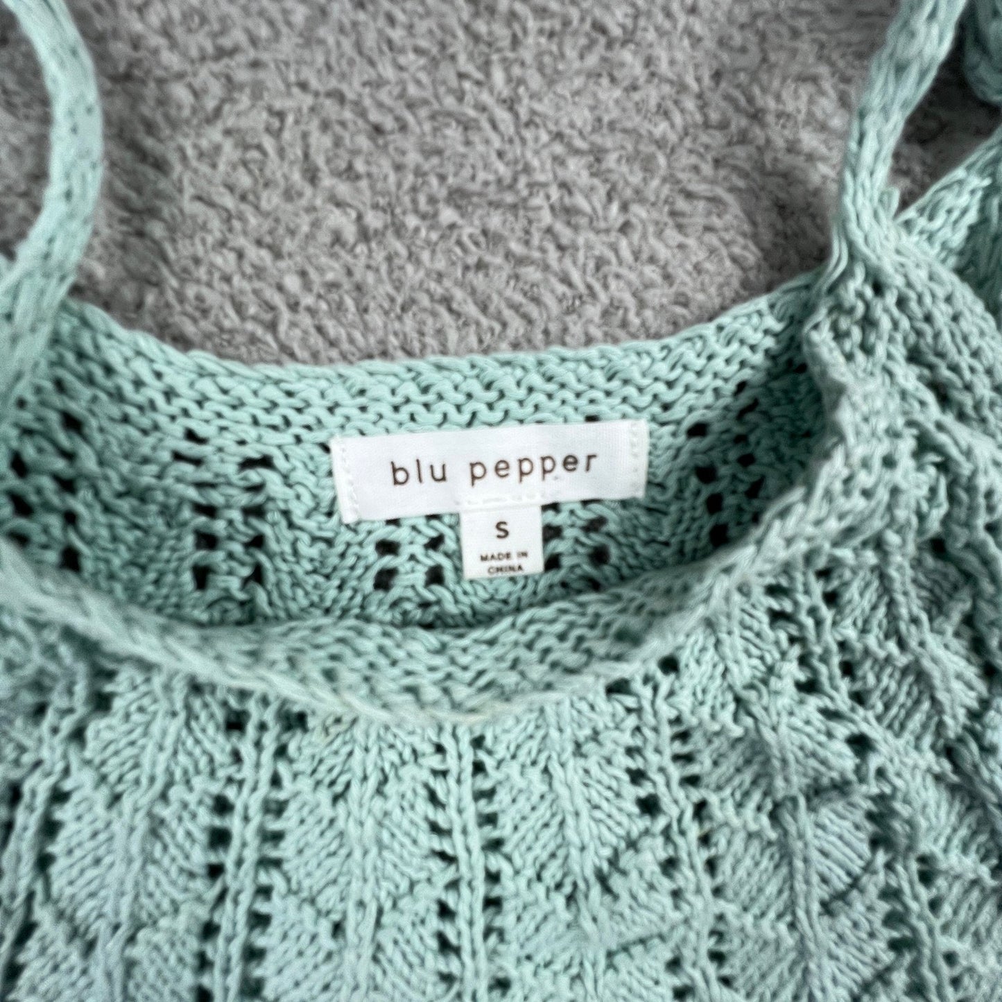 Crochet Knit Halter Top Womens Small Mint Green Boho Festival Blu Pepper