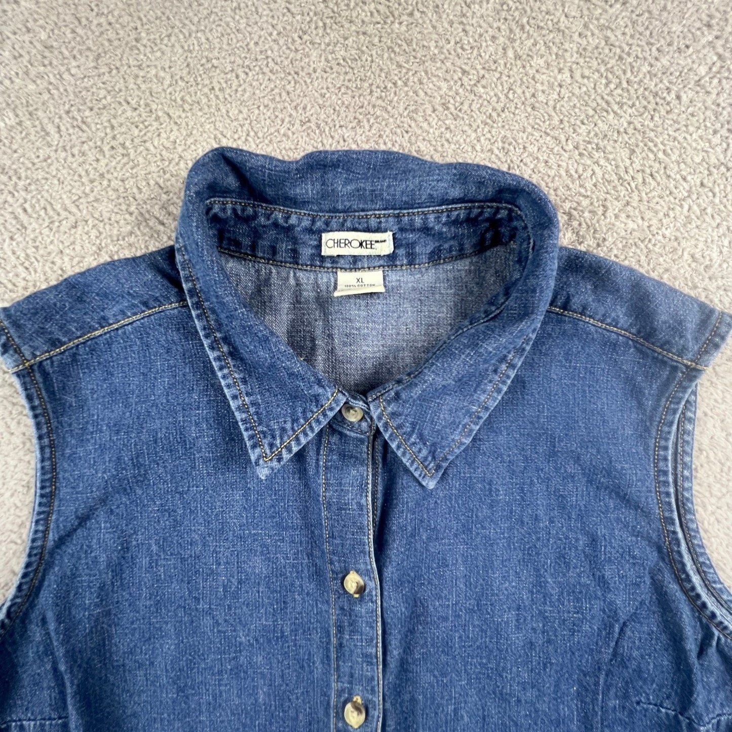 Vintage Denim Vest Top Women XL Blue Sleeveless Casual Classic Cherokee