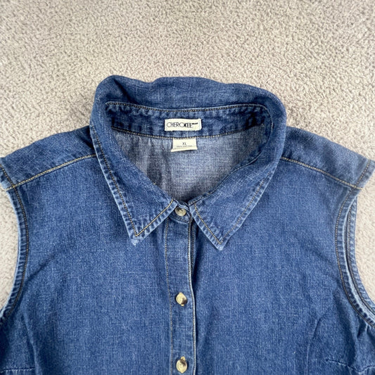 Vintage Denim Vest Top Women XL Blue Sleeveless Casual Classic Cherokee