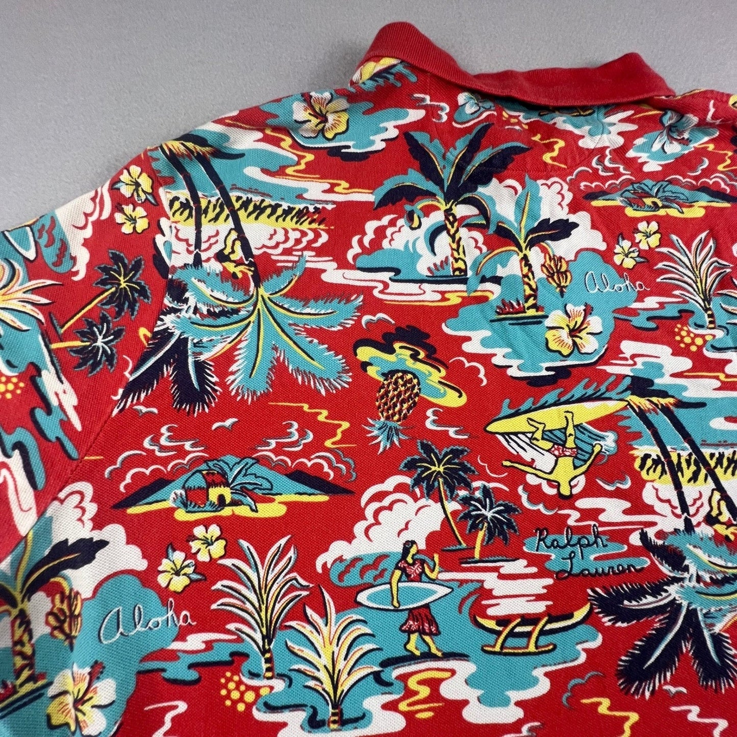 Polo Ralph Lauren Polo Shirt Mens XXL Red Aloha Tropical Hawaiian Classic Fit