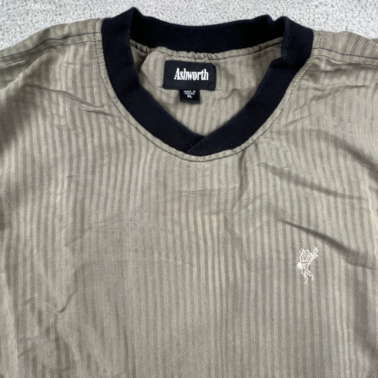 Ashworth Men's V-Neck XL Pullover Olive Herringbone Golf Windshirt Skater