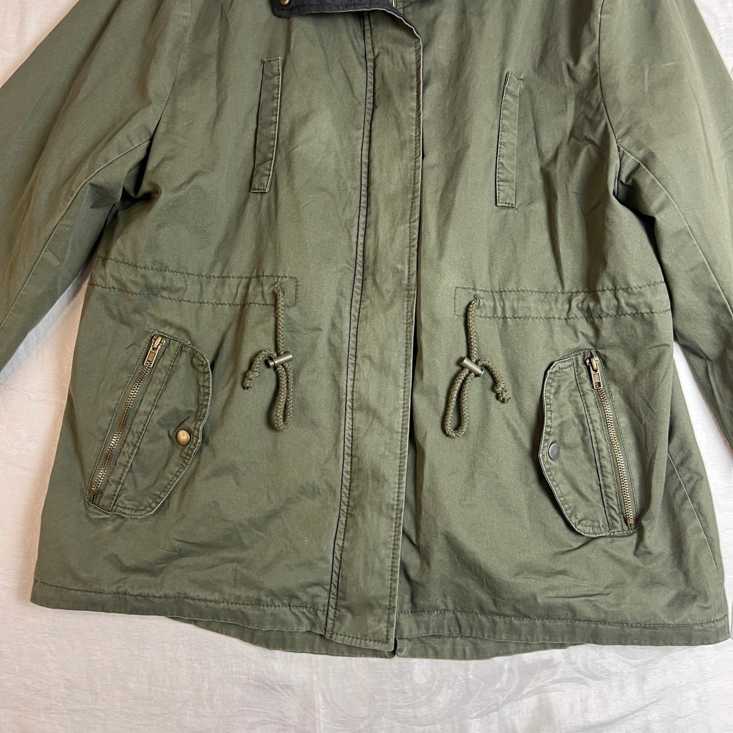 Ambiance Utility Jacket Womens 2XL Drawstring Waist Zip Front Collar Olive Green