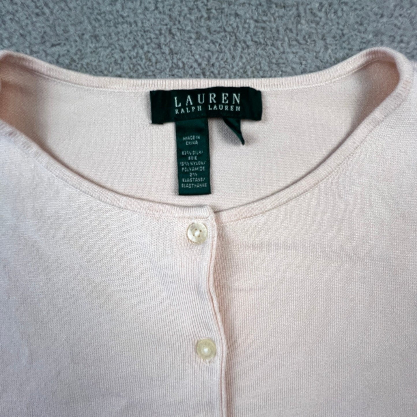 Lauren Ralph Lauren Womens Cardigan Sweater XL Pink Silk Blend Short Sleeve