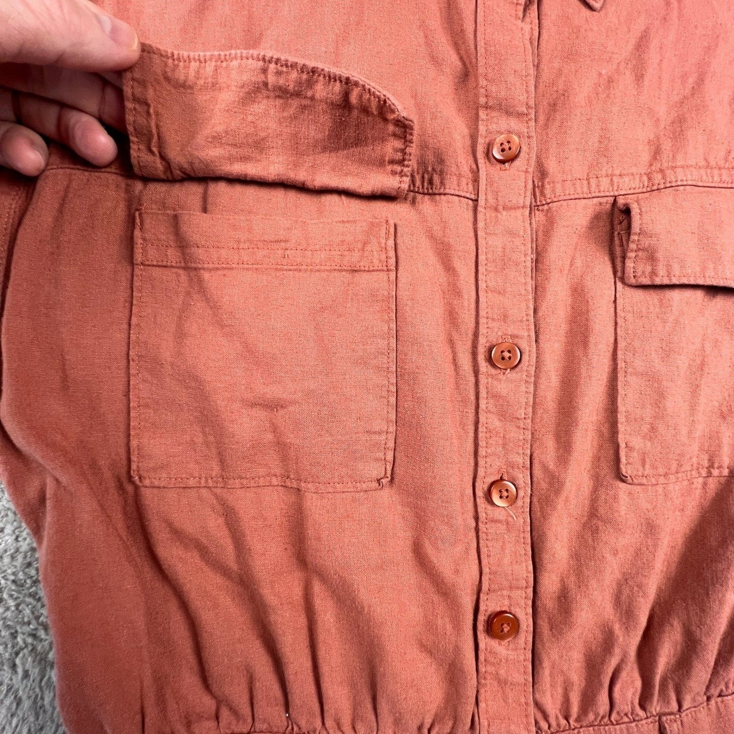 Abercrombie & Fitch Womens Romper XS Linen Blend Utility Terracotta Jumpsuit