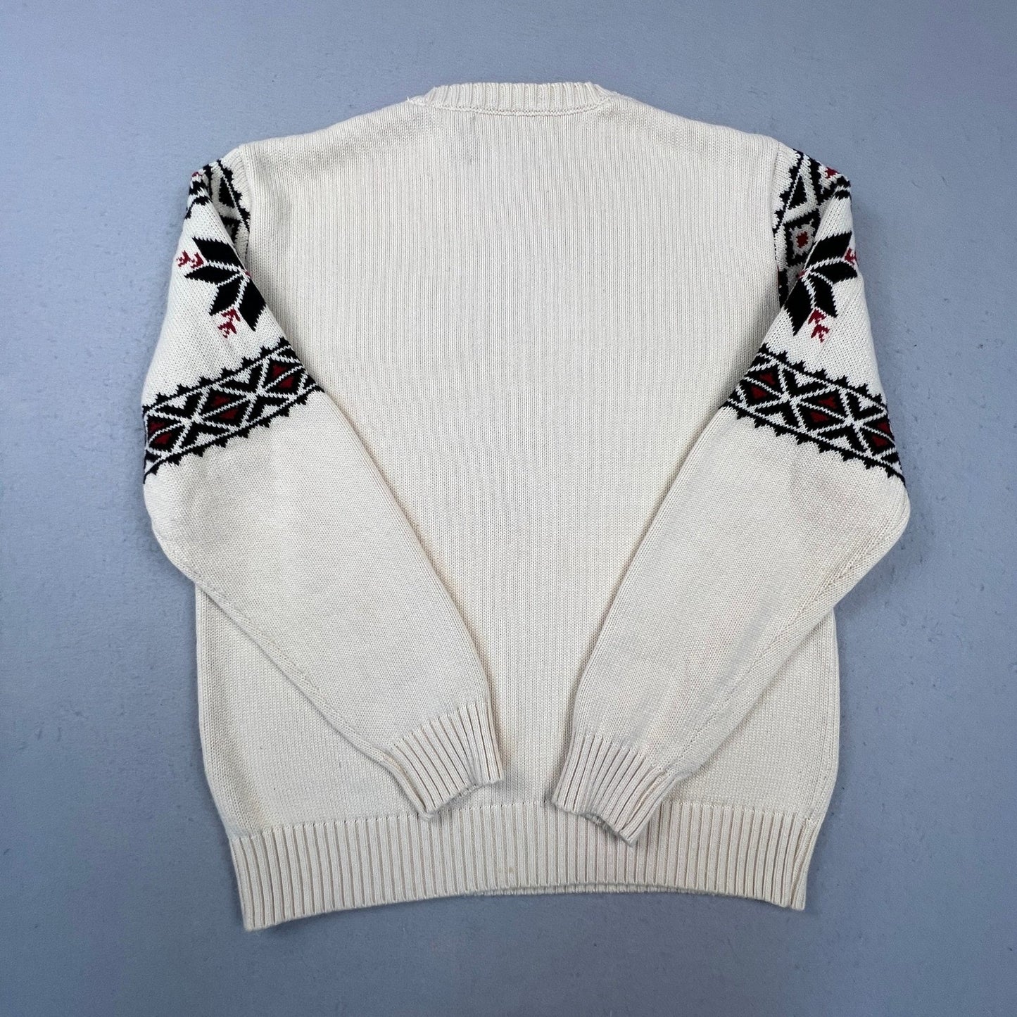 American Living Bear Fair Isle Sweater Mens Medium Cream Cotton Knit Cabin Core