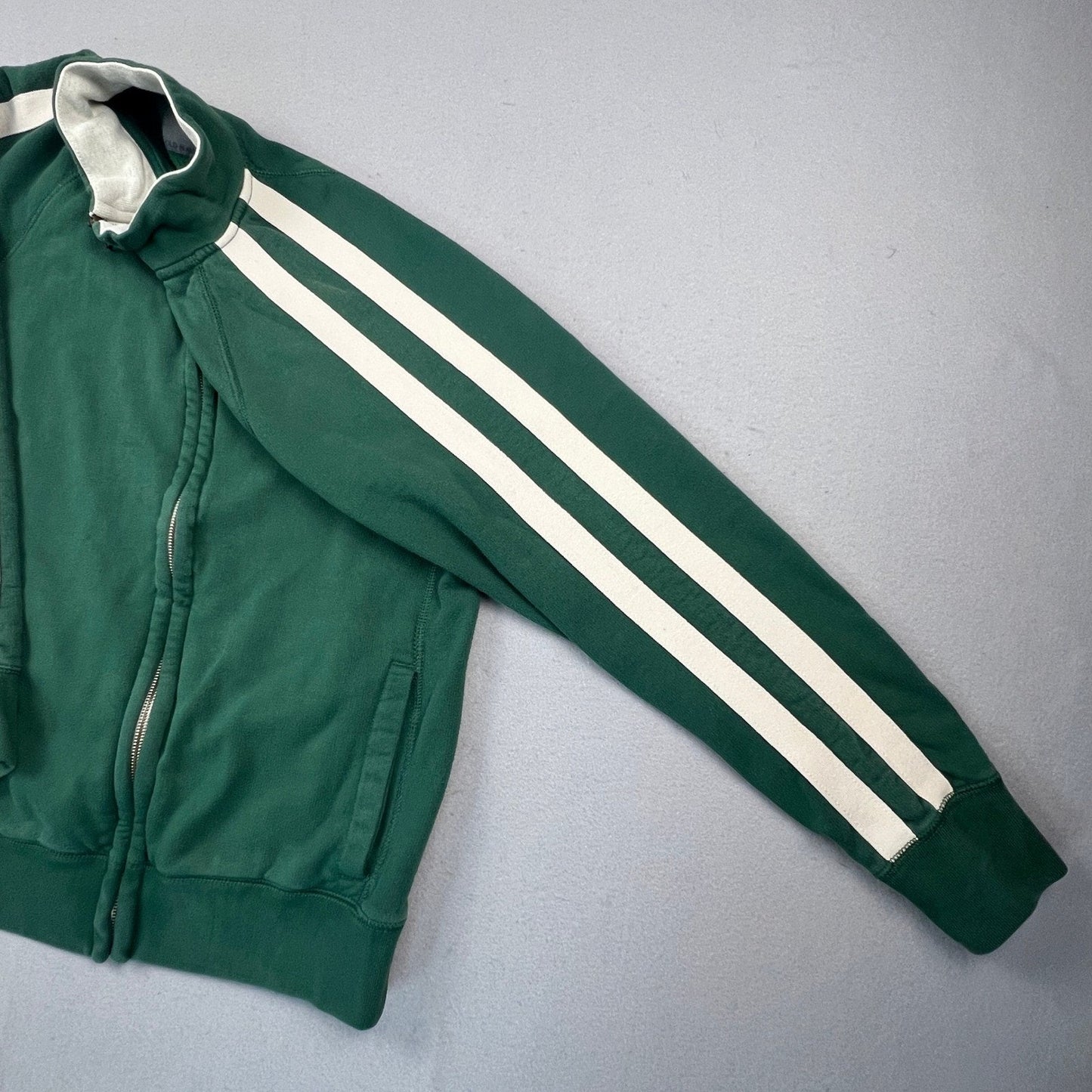 Y2K Old Navy Track Jacket Mens Large Green Striped Full Zip Fleece Retro