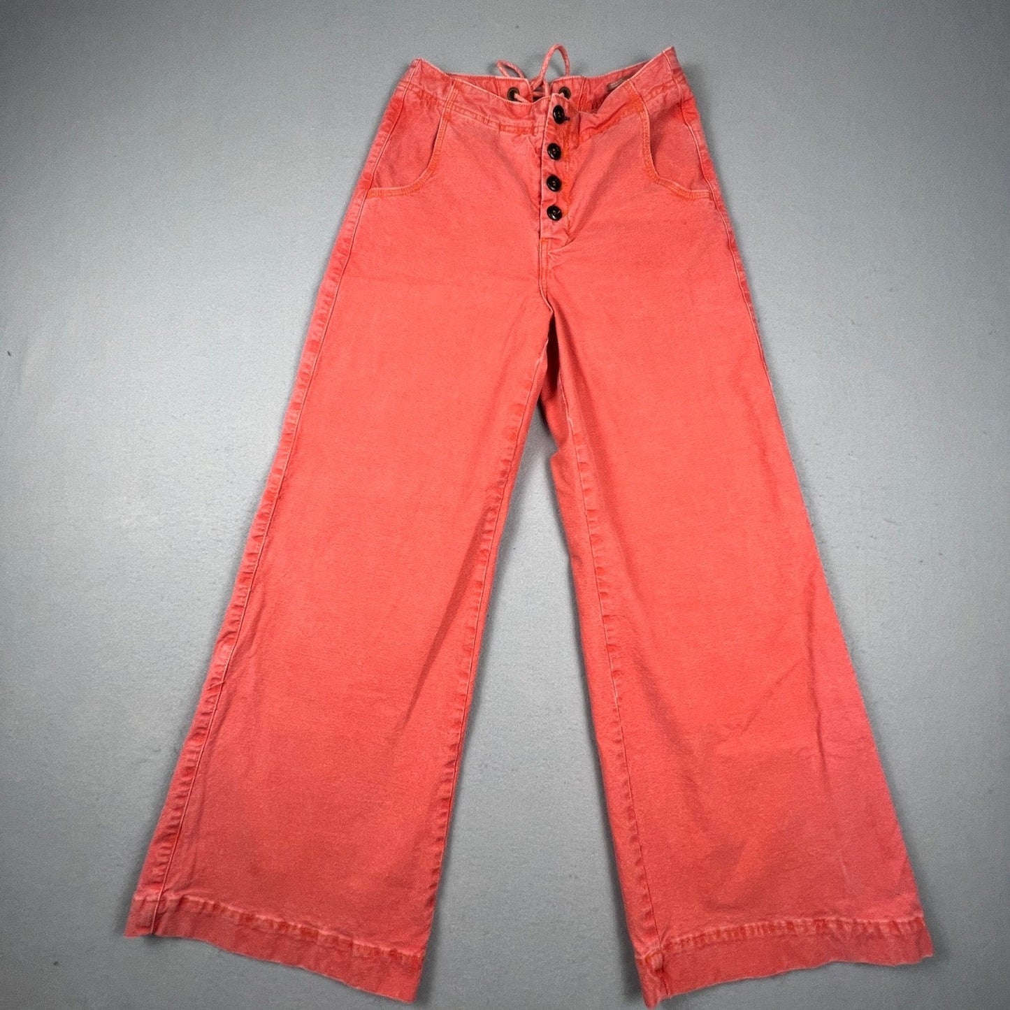 Pilcro Pants Women 27 Coral Wide Leg Button Fly Lace Up Back Boho Anthropologie
