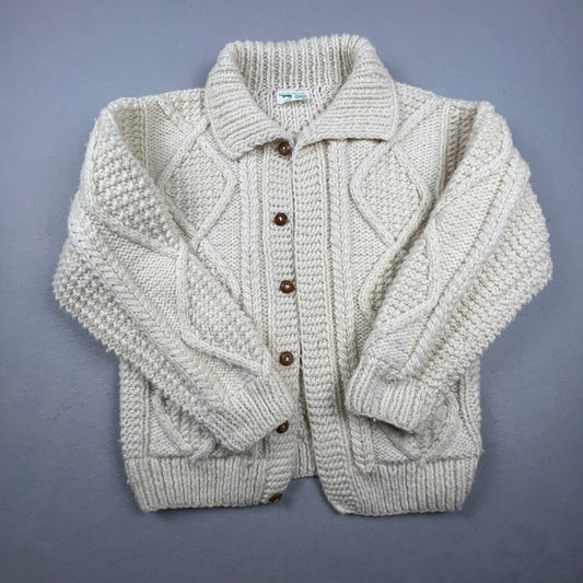 Vintage Hand Knit Cardigan Sweater Mens L Cream Wool Cable Knit Ecuador C.C.H.