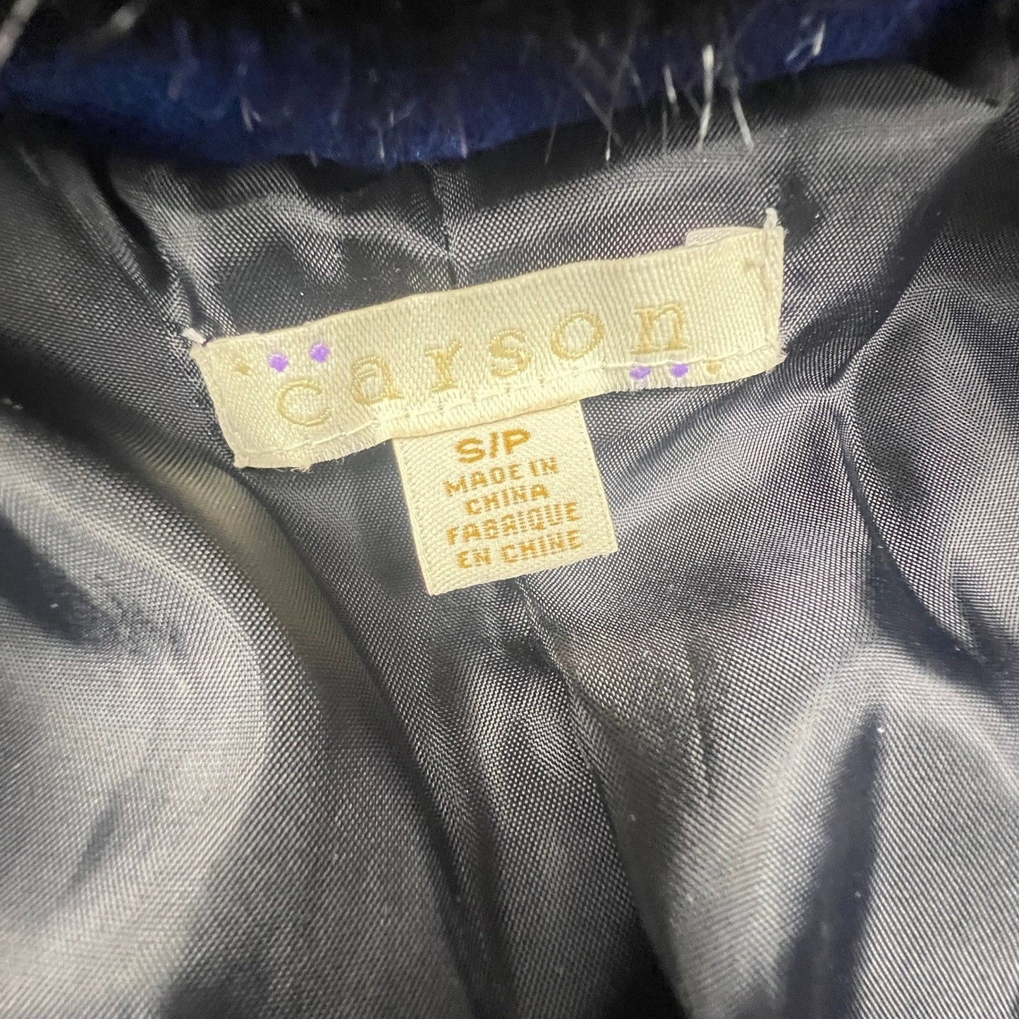 Carson Wool Embroidered Jacket Womens Small Blue Faux Fur Trim Boho Folk Art