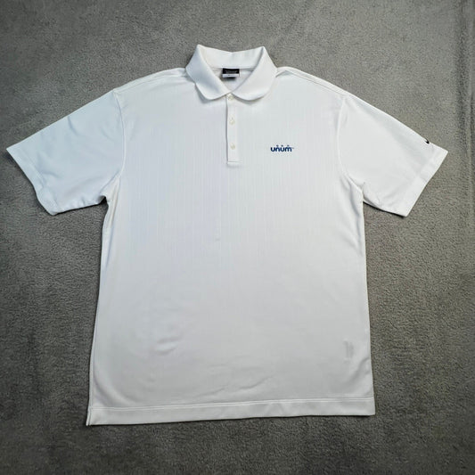 Nike Golf Dri Fit White Mens Polo Large Shirt Embroidered Unum Logo