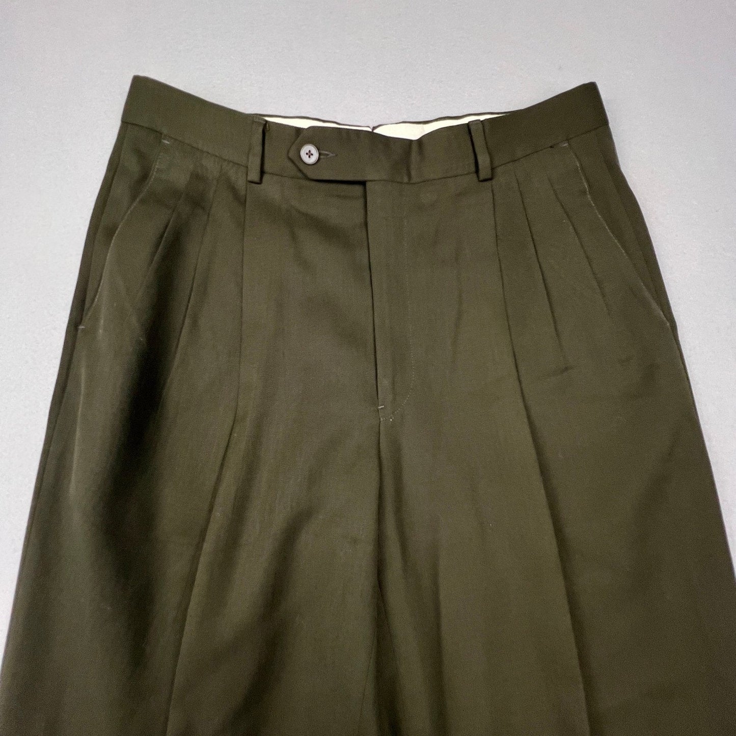 Monsieur by Givenchy Dress Pants Mens 33 Olive Green Pleated Cuffed Vintage Luxe