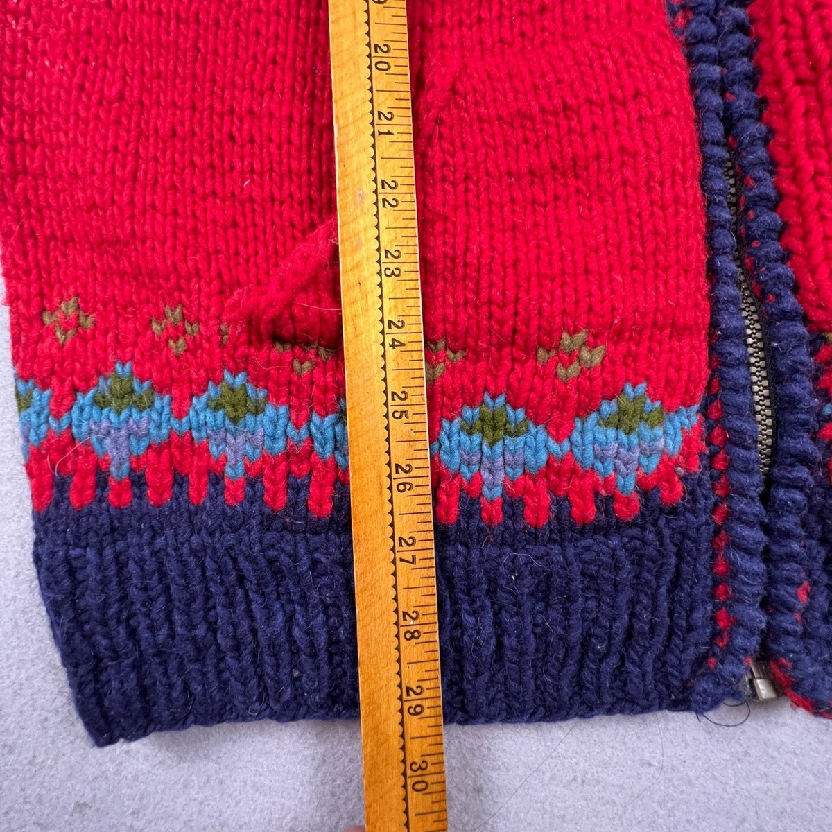 Handmade Fair Isle Zip Cardigan Sweater Mens XL Red Wool Knit Nordic Outdoor