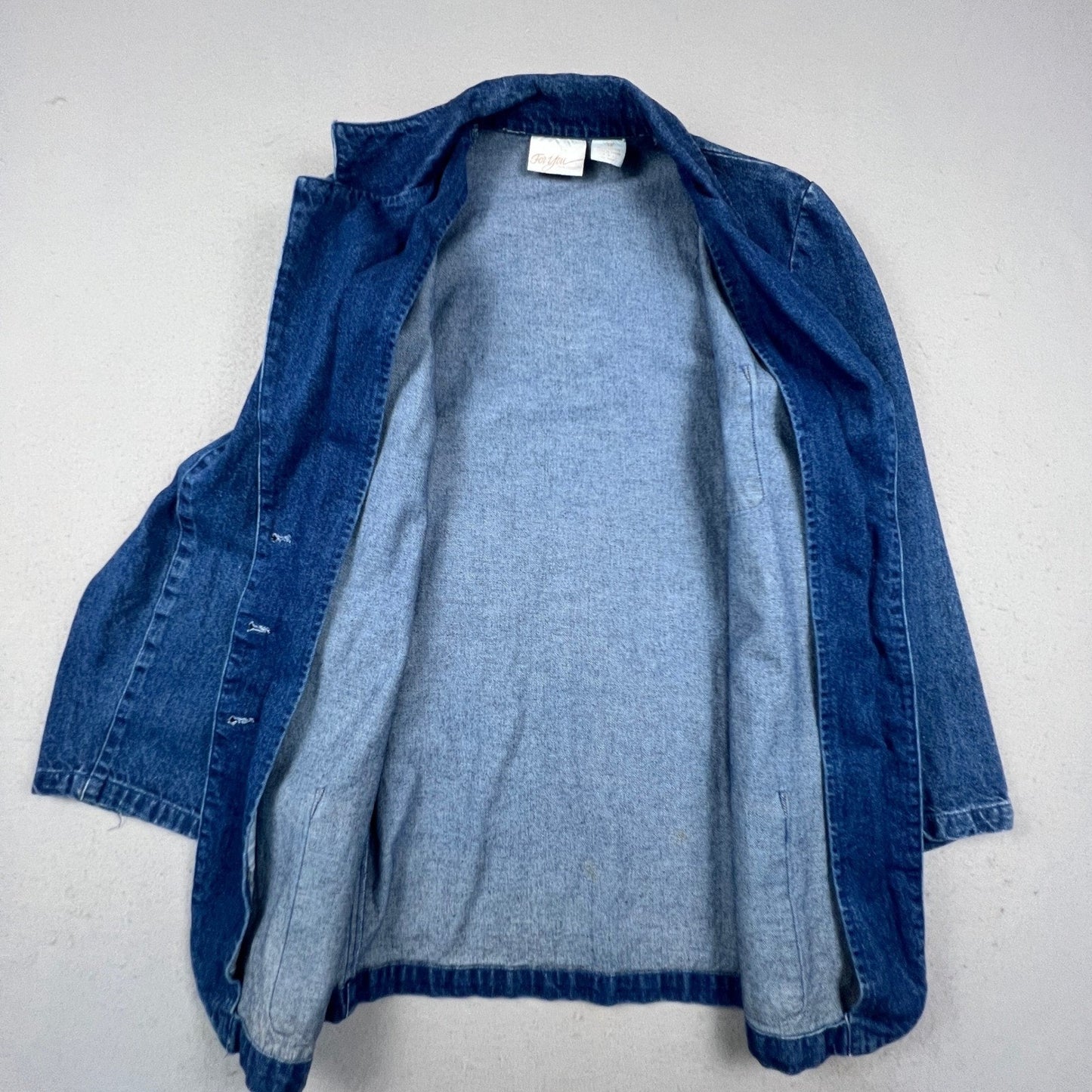 Spiegel For You Denim Blazer Women 1X Crest Patch Preppy VTG Jacket Academia