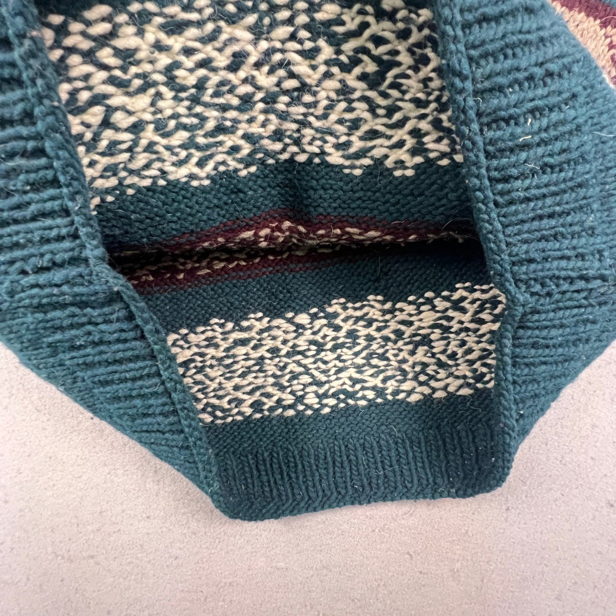 Hand Knit Nordic Snowflake Sweater Mens XL Teal Wool Blend Fair Isle Cabin Core