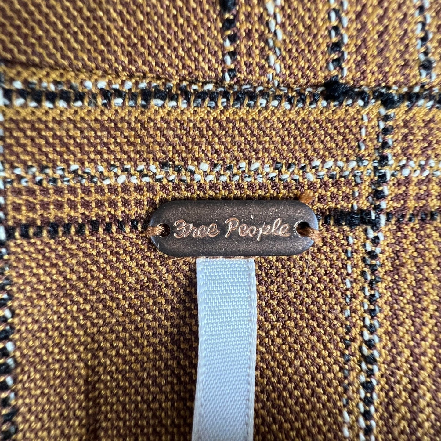 Free People Brown Plaid Longline Blazer Womens S Double Breasted Preppy Academia