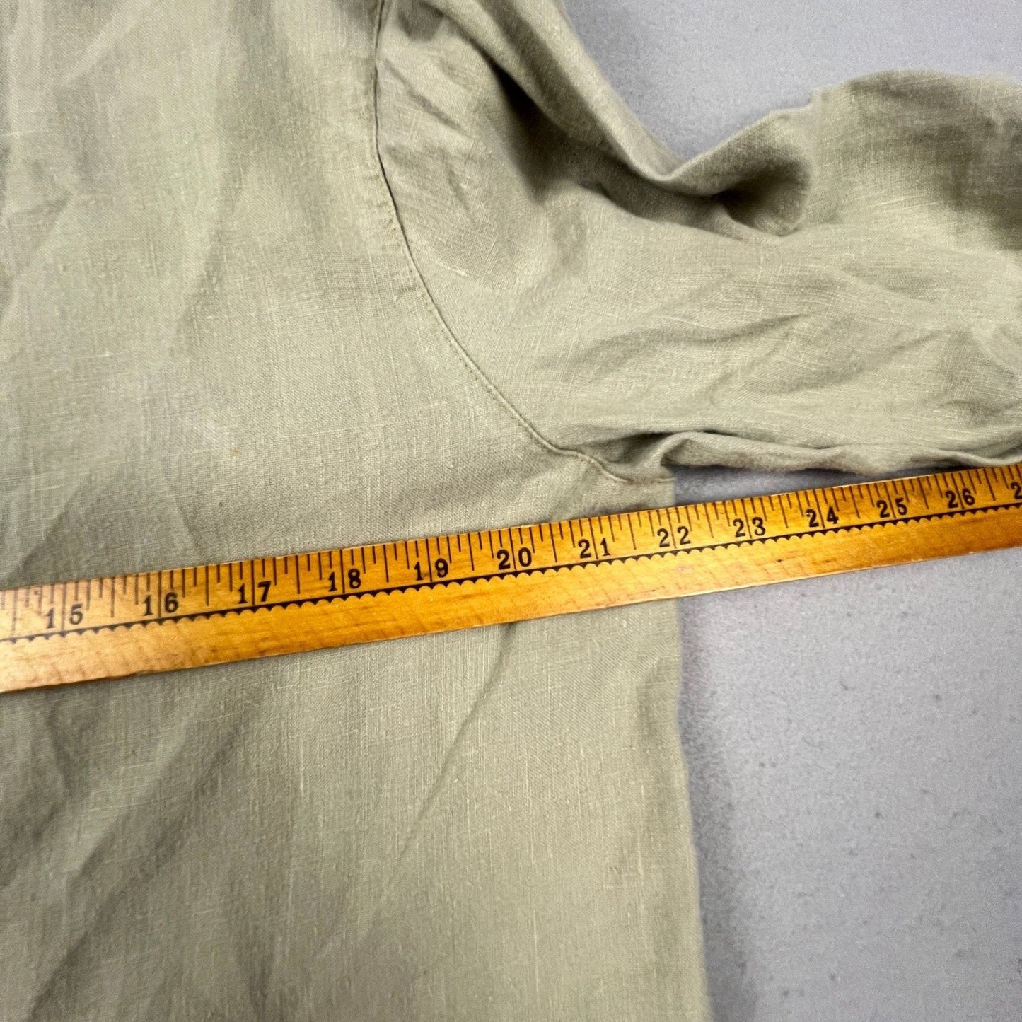 J. Jill Linen Button Down Tunic Womens MP Petite Green Pleated Back Coastal Boho
