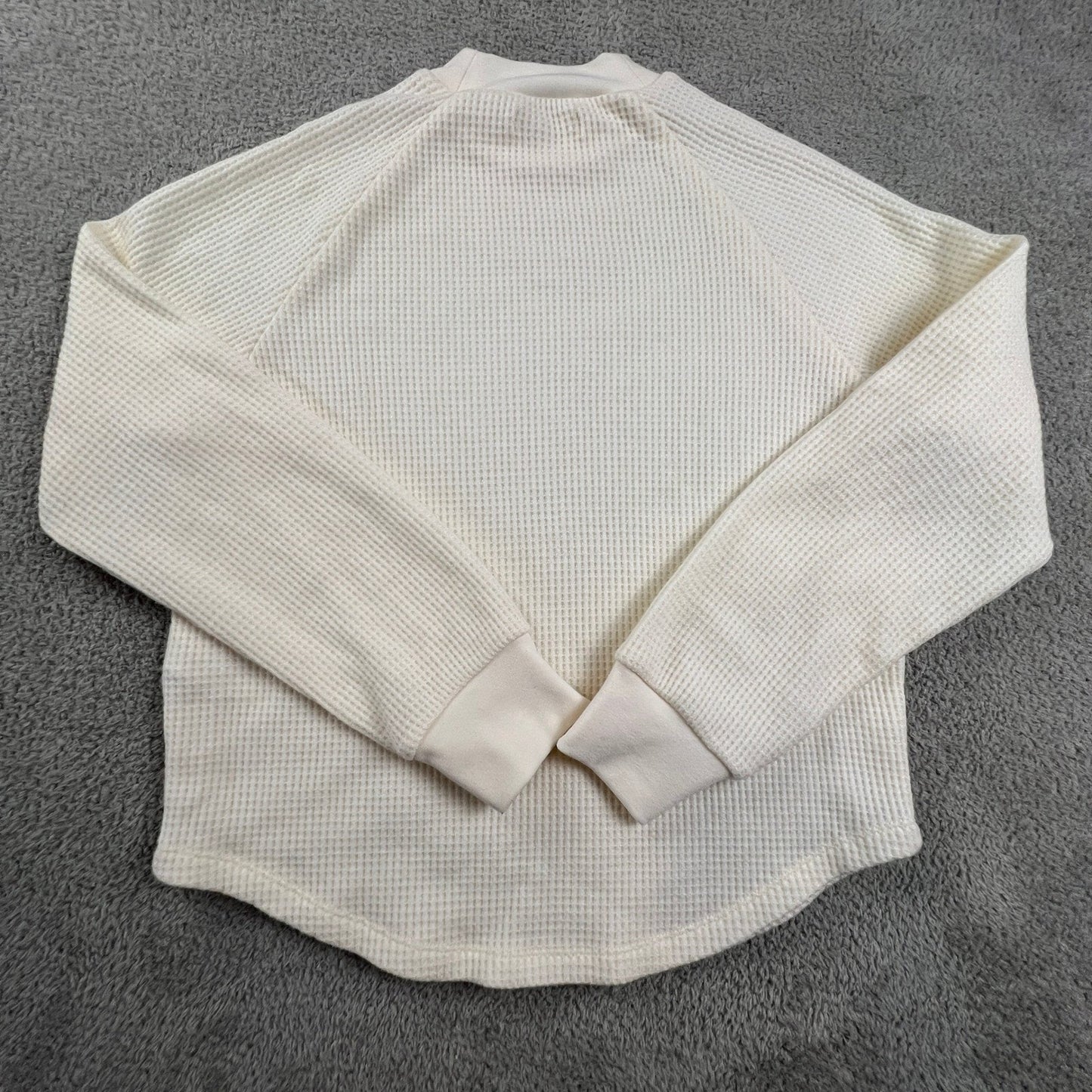 Madewell Waffle Knit Mock Neck Raglan Top XS Cream Minimalist Casual Chic Costal
