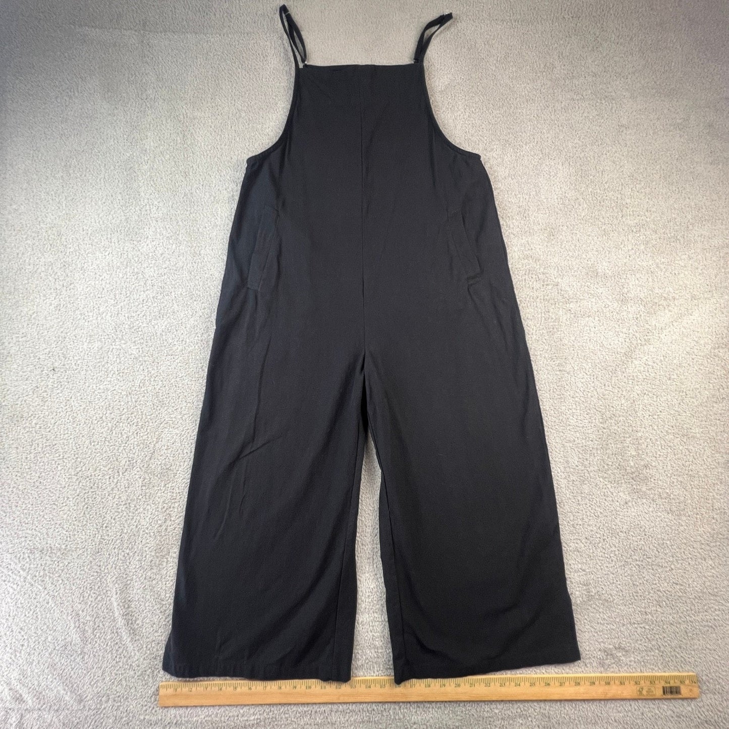 Minimalist Black 100% Cotton Women's Small Wide Leg Jumpsuit Utility Straps Chic