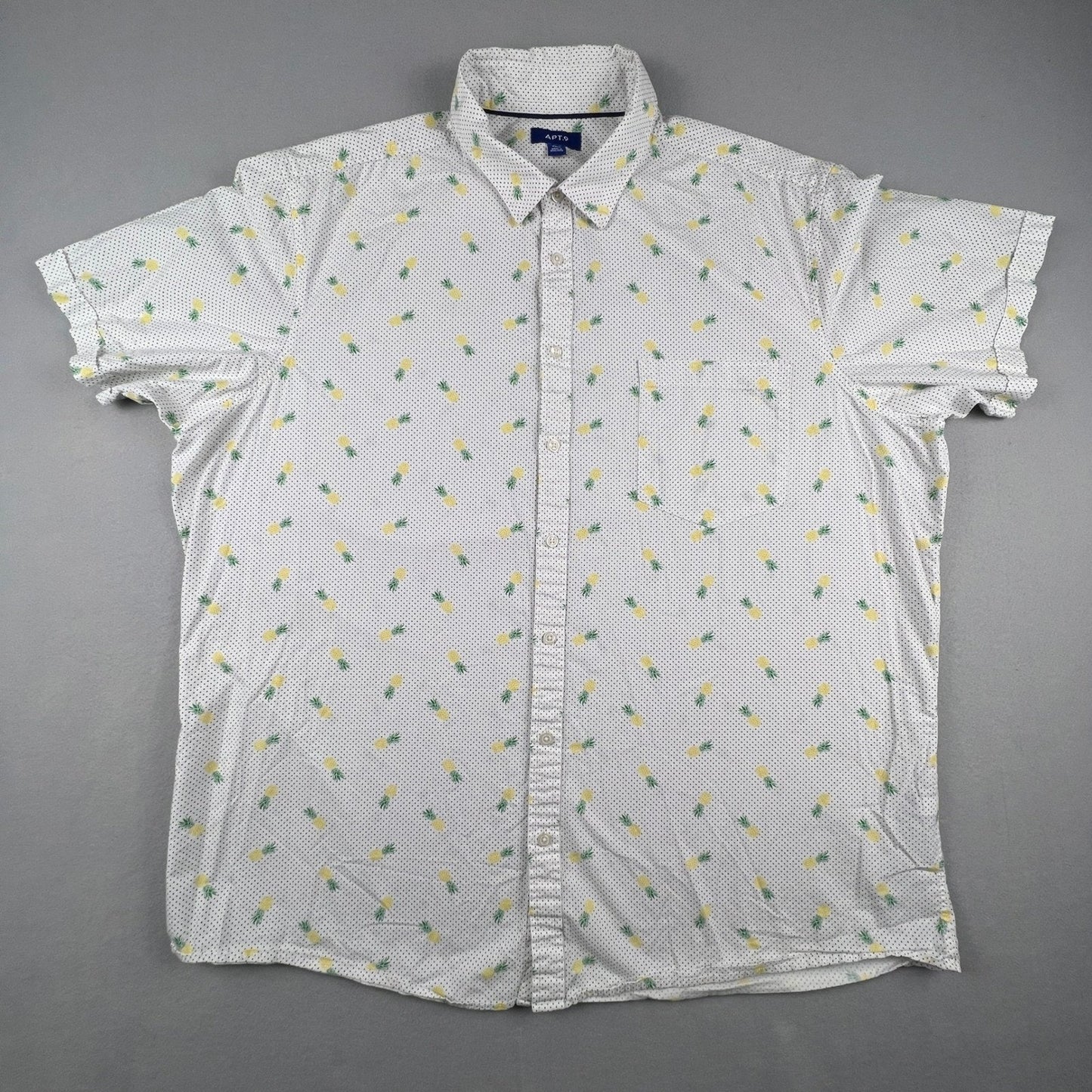 Tropical Button Down Shirt Mens 3XL Tall Pineapple Polka Dot Casual Apt. 9