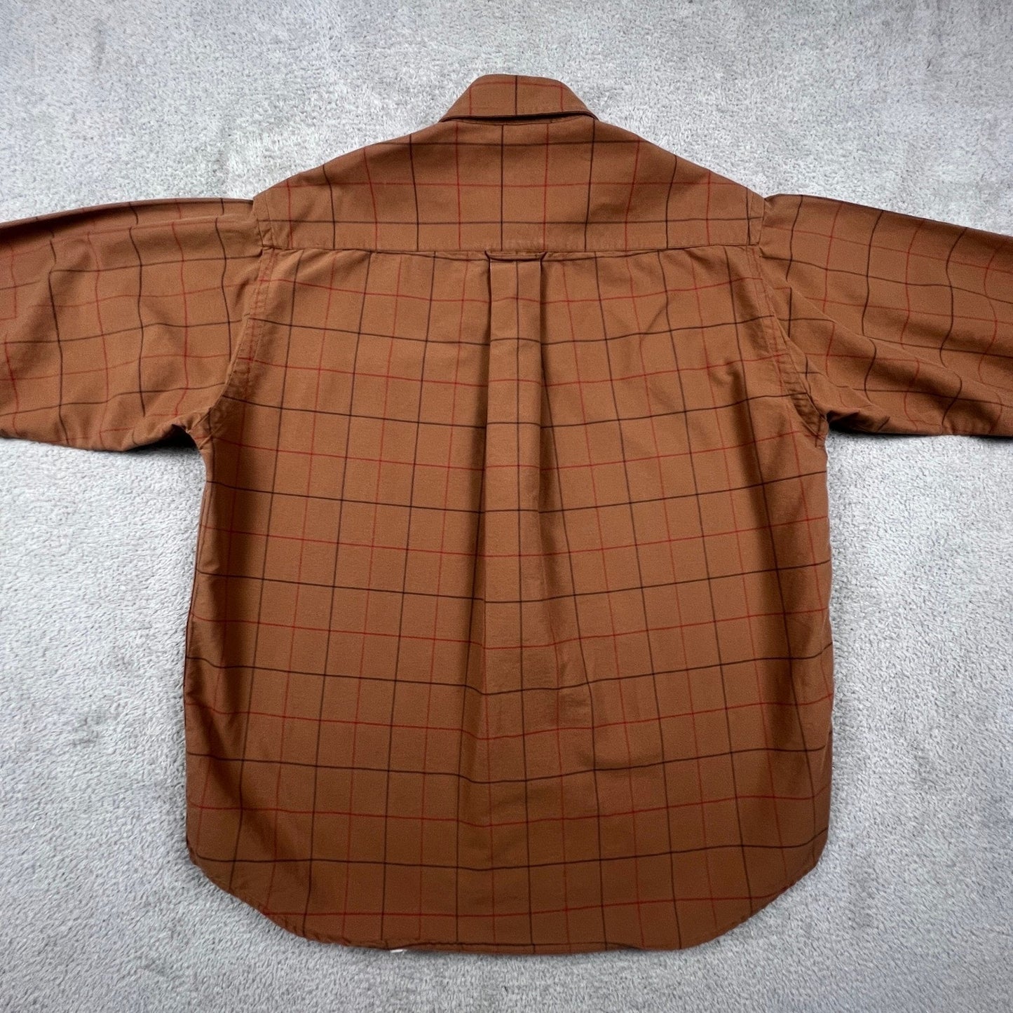 Orvis Button Down Shirt Mens L Brown Windowpane Plaid Cotton Outdoor Casual VTG