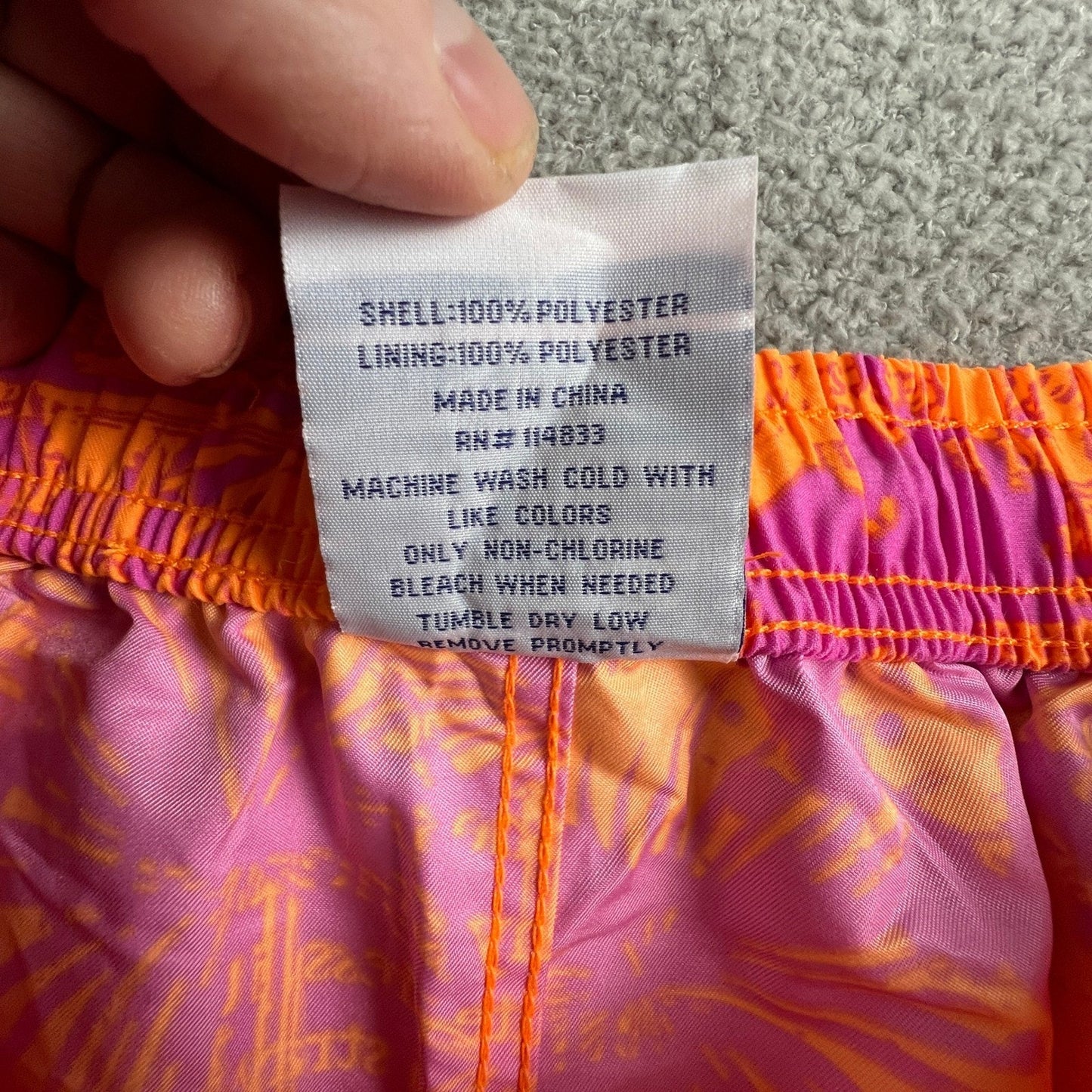 Panama Jack Swim Trunks Mens Medium Orange Purple Tropical Palm Script Beachwear