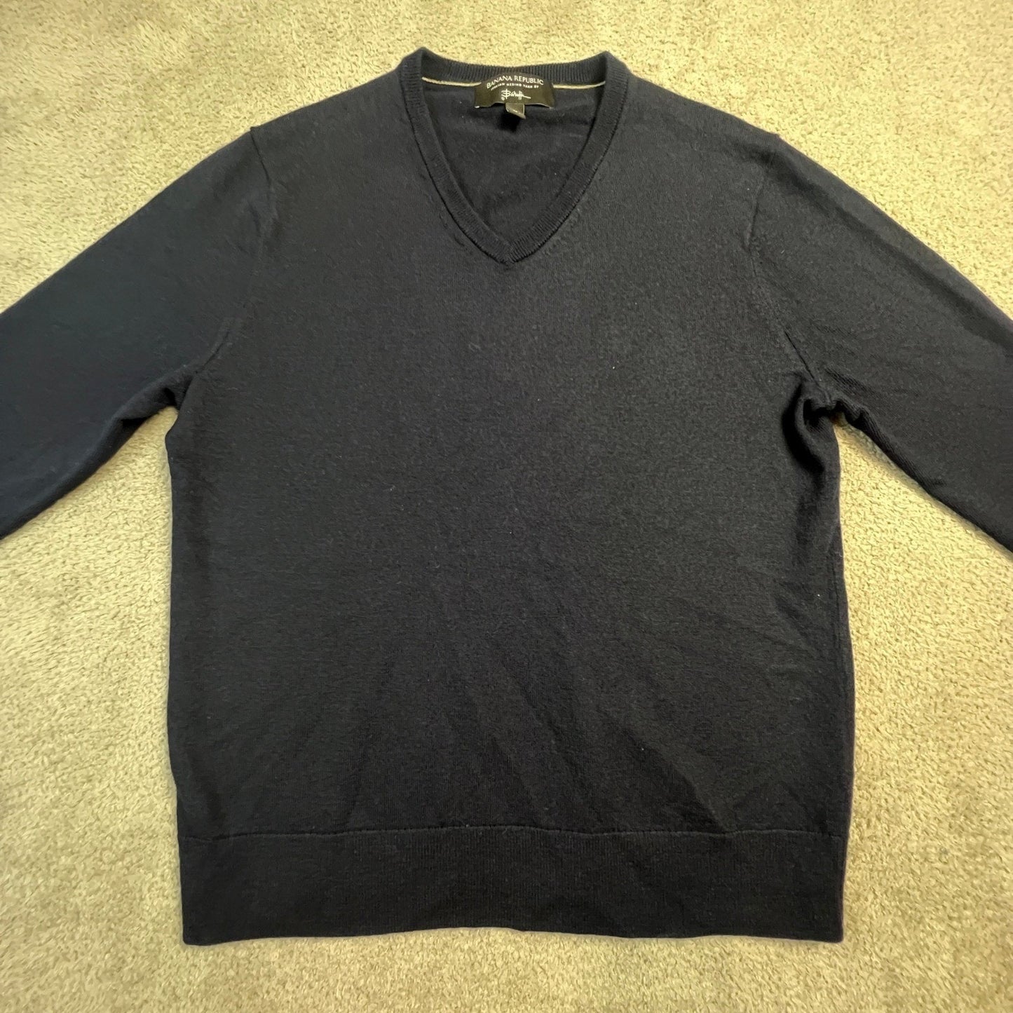 Banana Republic Italian Merino Wool V-Neck Sweater Mens Medium Navy Blue