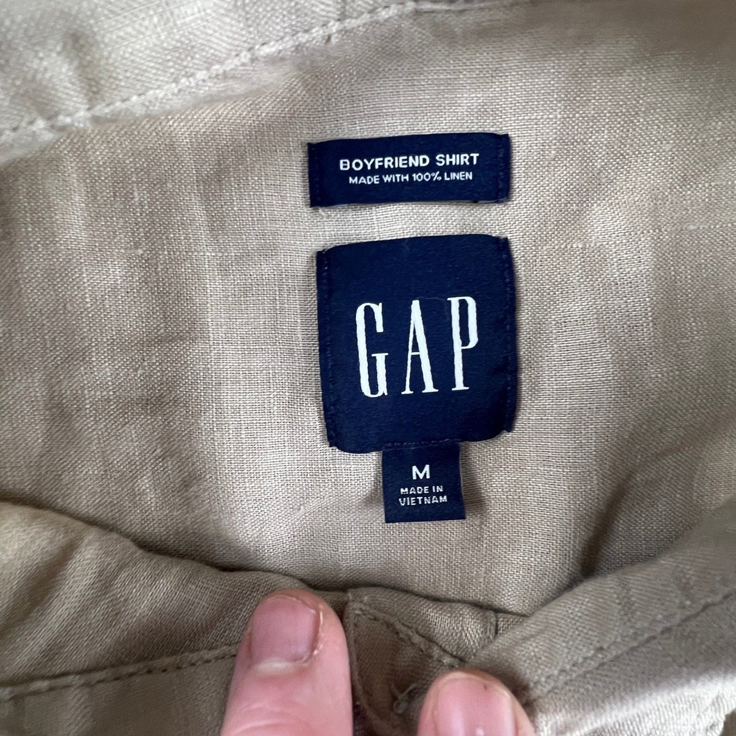 Gap 100% Linen Boyfriend Shirt Mens Medium Beige Casual Coastal Minimal Summer