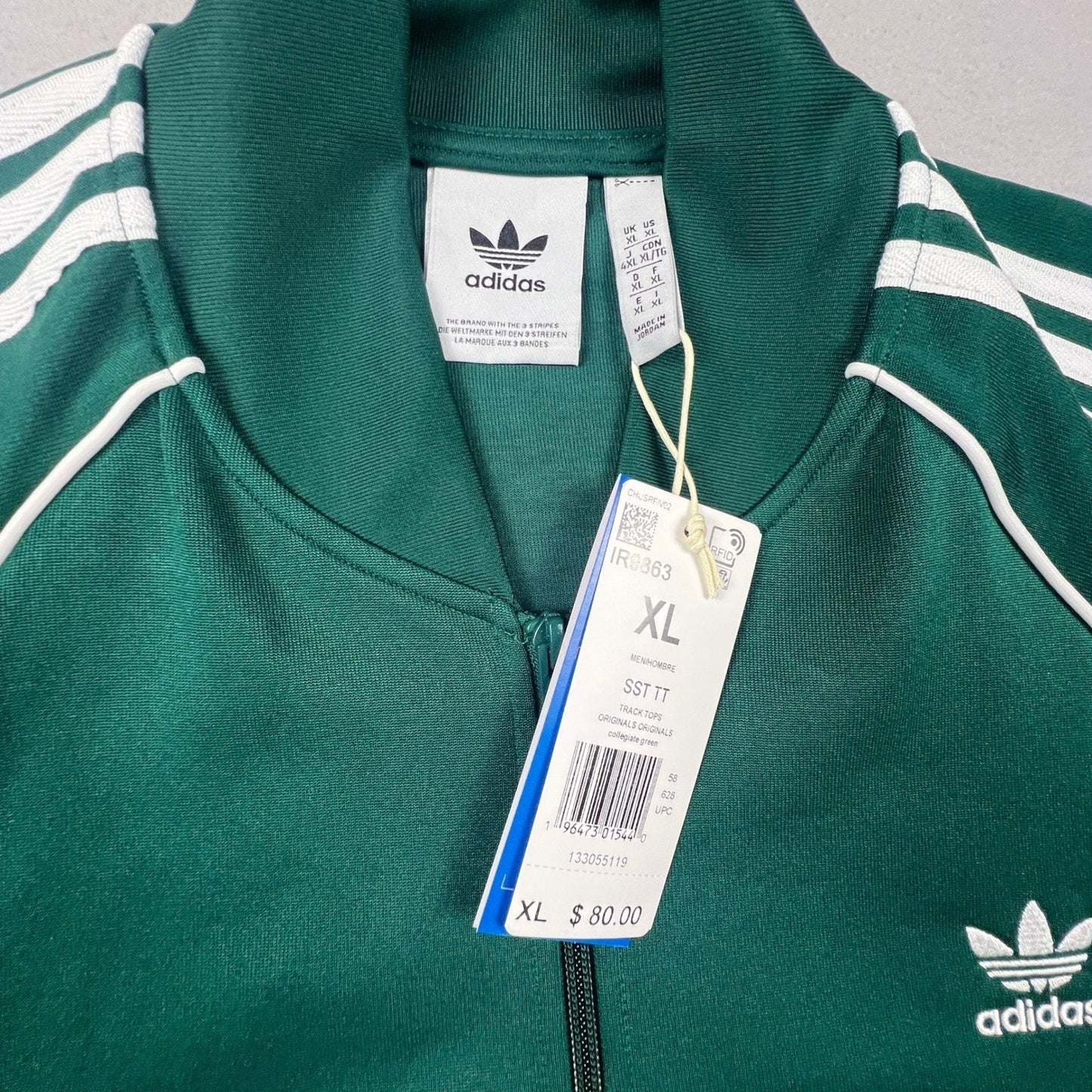Adidas SST Track Top Mens XL Green 3-Stripe Full Zip Jacket IR9863 Originals