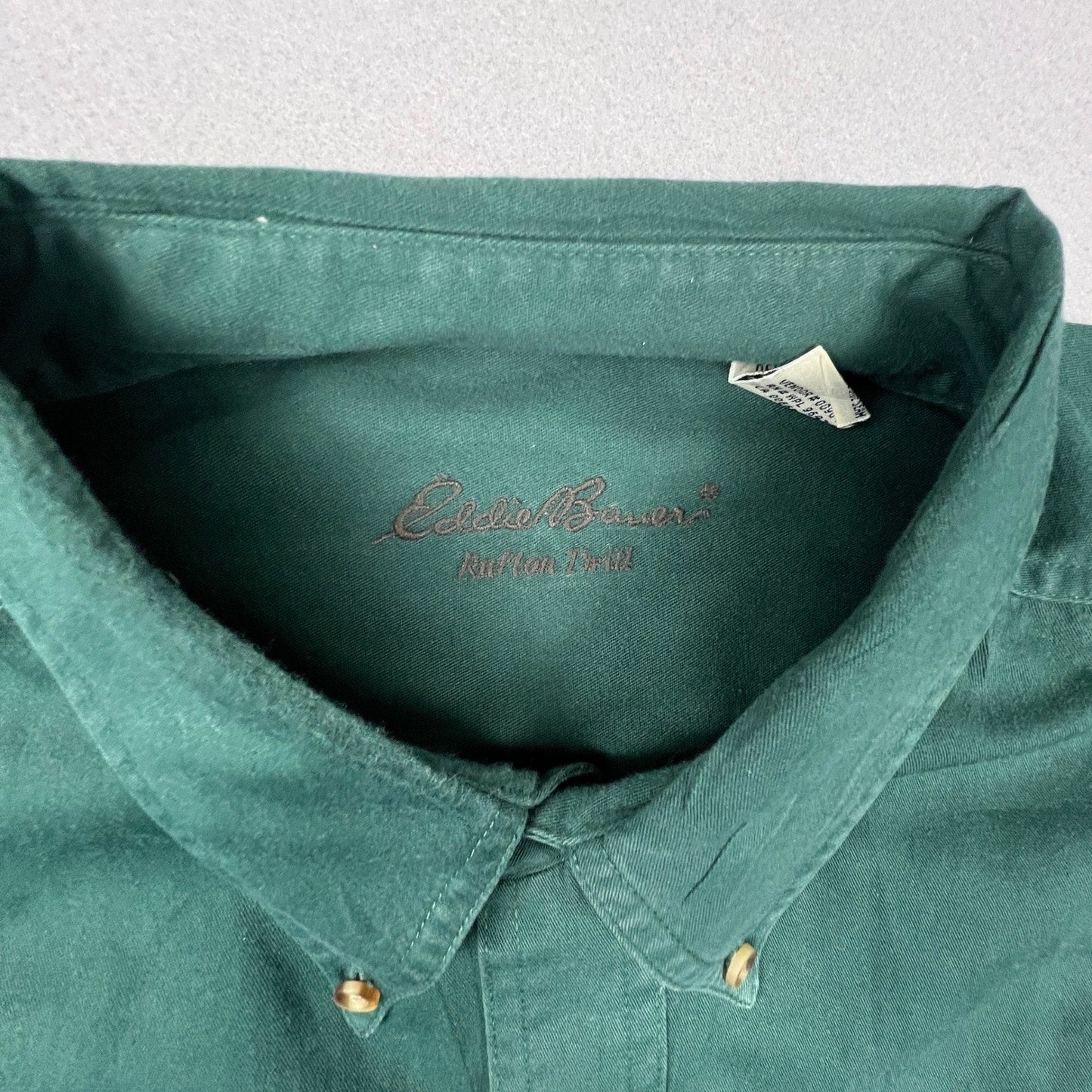 Eddie Bauer Button Down Shirt Mens XL Green Cotton Twill Long Sleeve Workwear