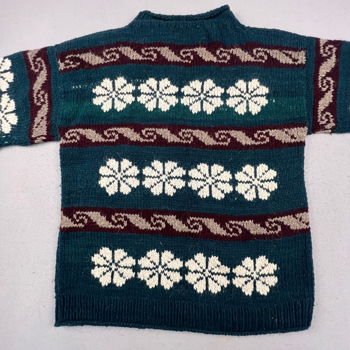 Hand Knit Nordic Snowflake Sweater Mens XL Teal Wool Blend Fair Isle Cabin Core