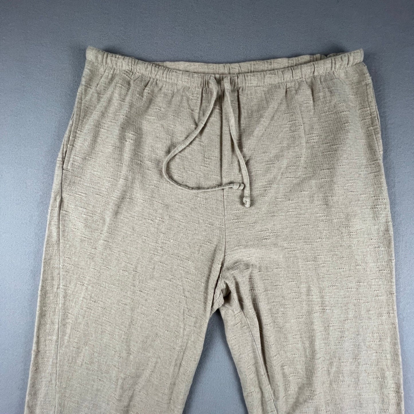 Linen Pants Womens Large Beige Cotton Ramie Drawstring Lounge Casual Summer