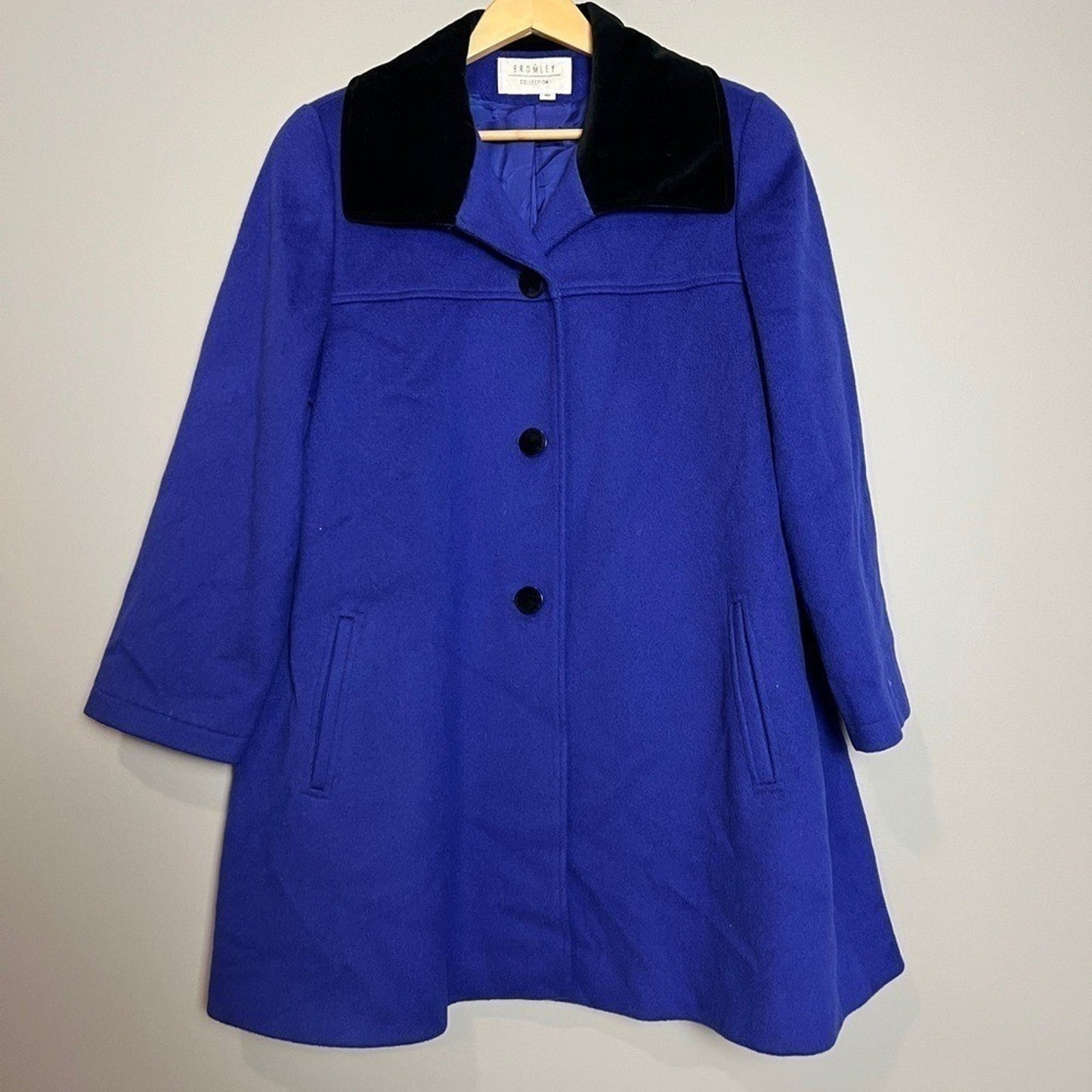 Princess Royalcore Swing Women's Blue Wool Coat Velvet Collar Size 10