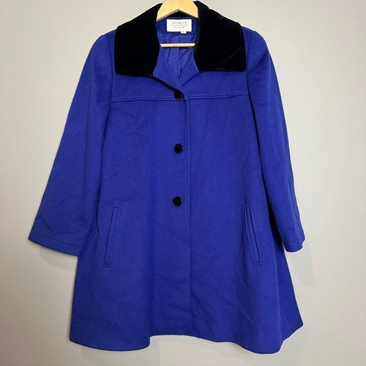 Princess Royalcore Swing Women's Blue Wool Coat Velvet Collar Size 10