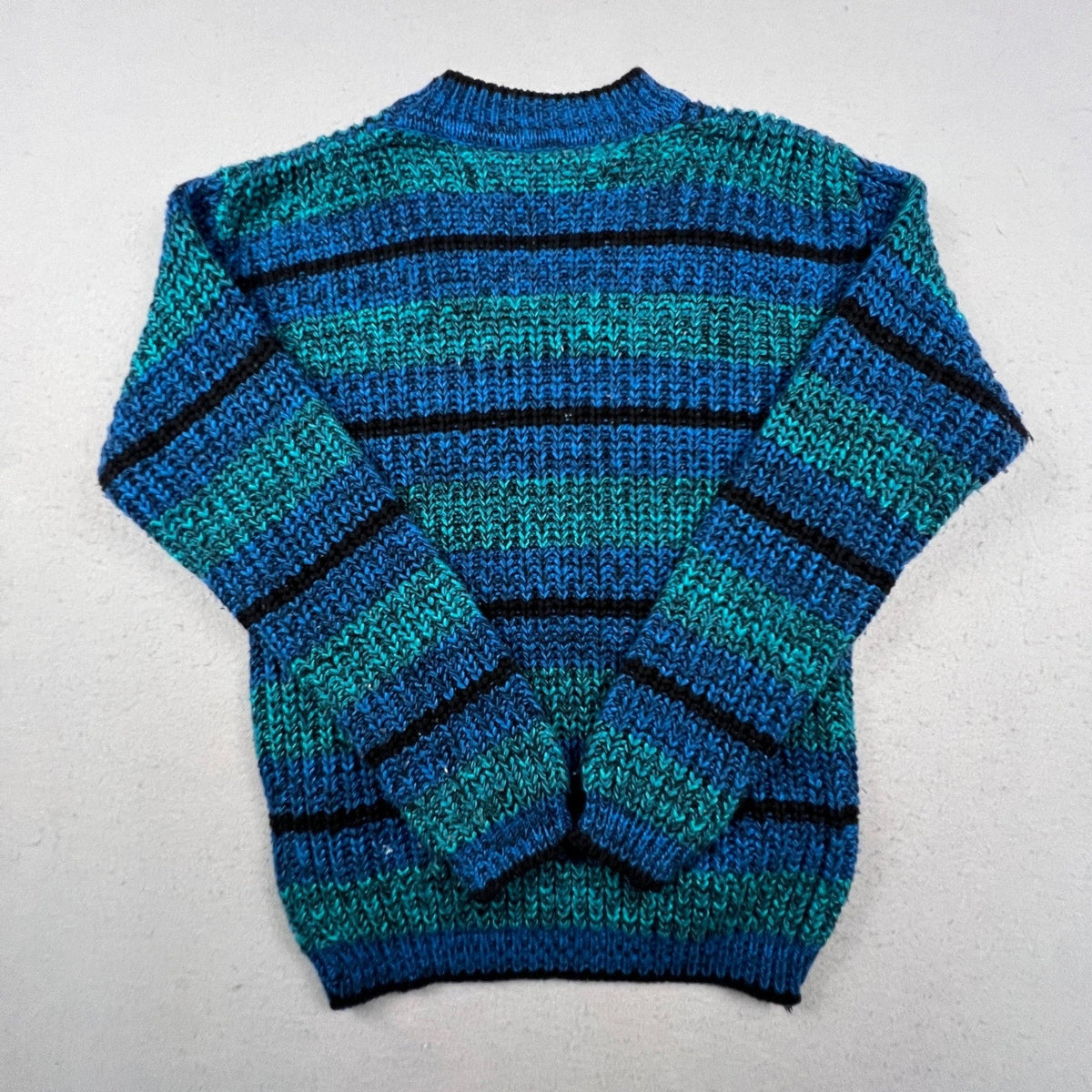 Credentials Striped Sweater Womens Large Blue Teal Black Vintage Knit Retro 90s