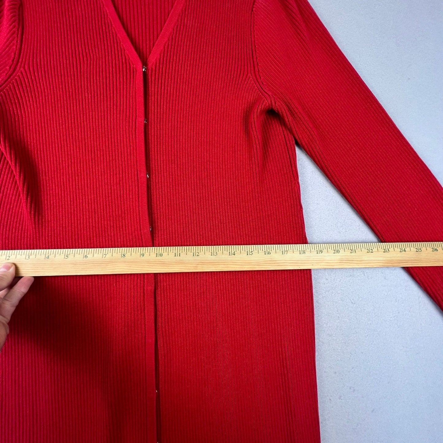 Cardigan Dress Womens XL Red Ribbed Knit Longline Midi Button Front Willi Smith