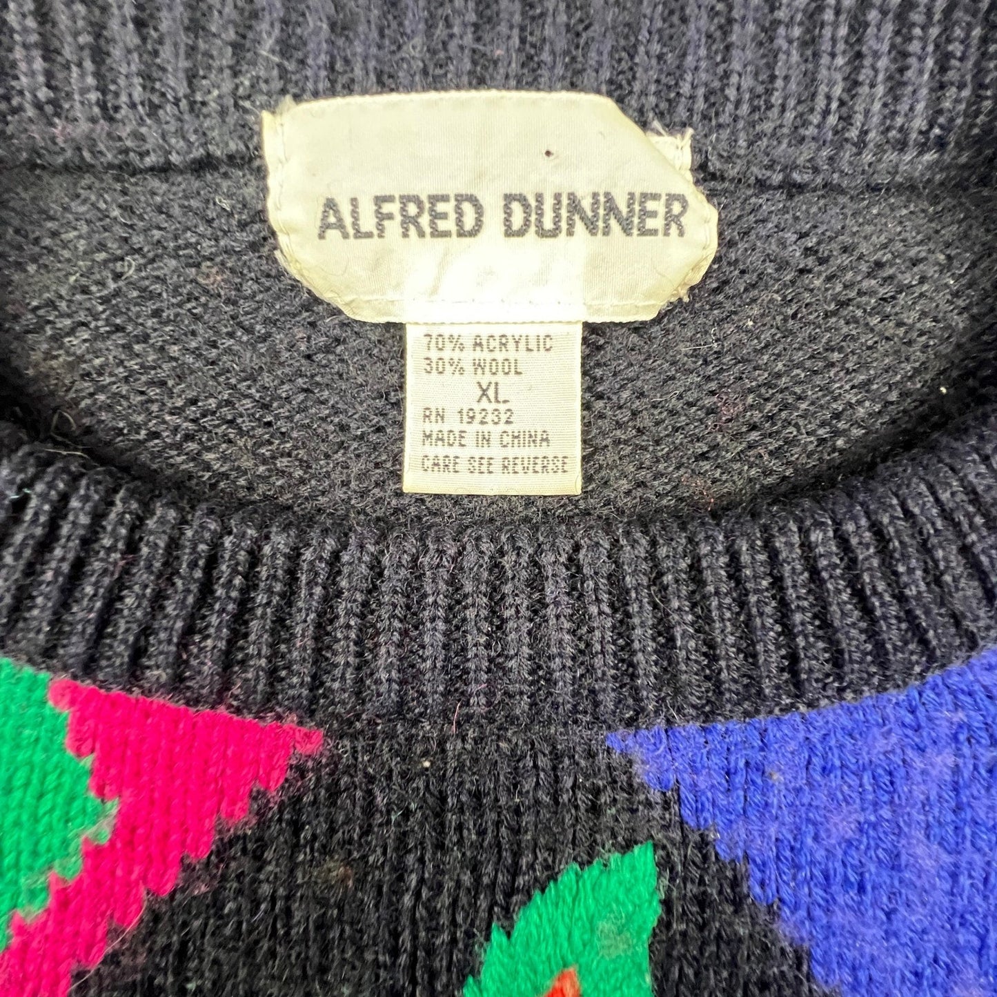 Alfred Dunner Sweater Women XL Black Floral Argyle Knit Vintage Style Crewneck