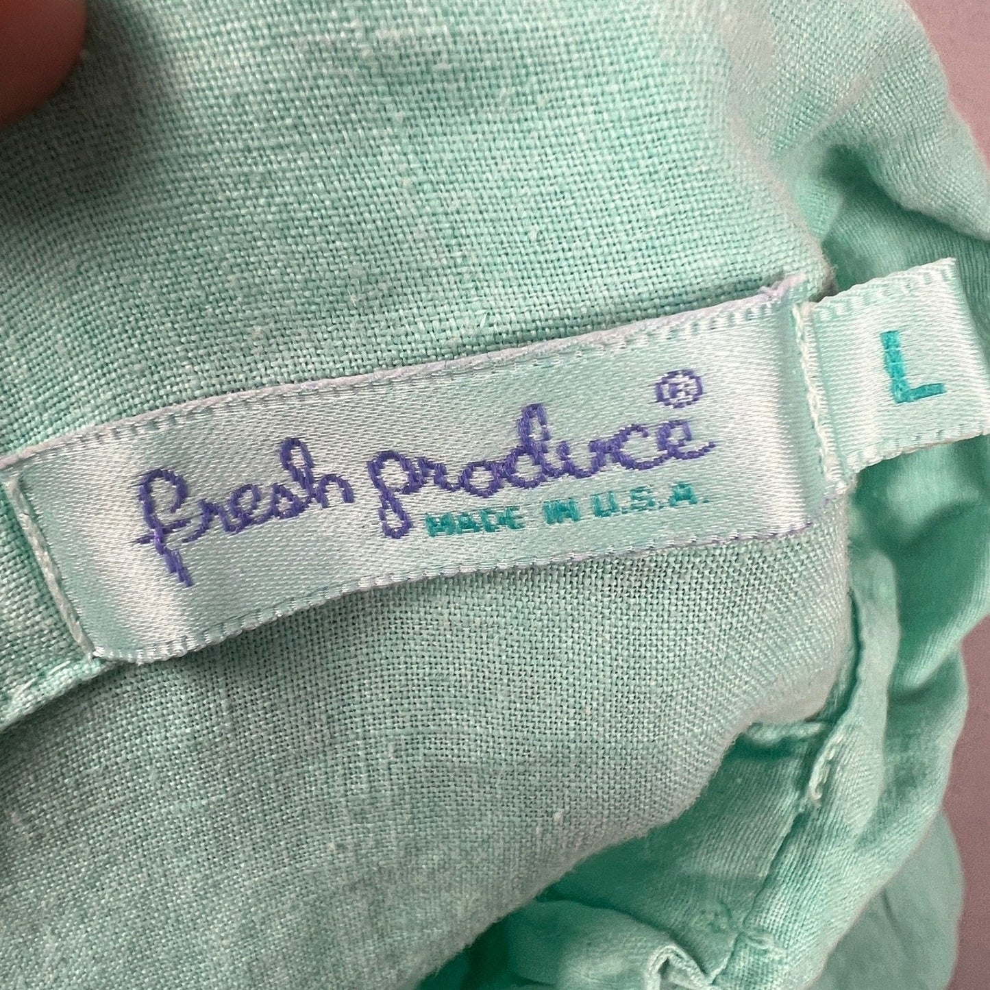 Fresh Produce Linen Button Down Shirt Womens L Seafoam Coastal Casual Summer