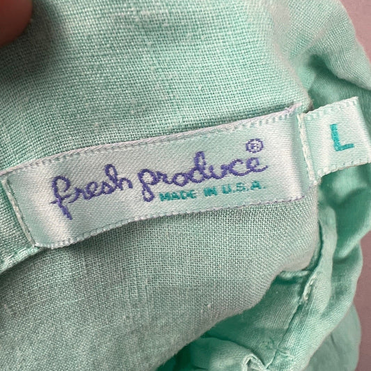 Fresh Produce Linen Button Down Shirt Womens L Seafoam Coastal Casual Summer