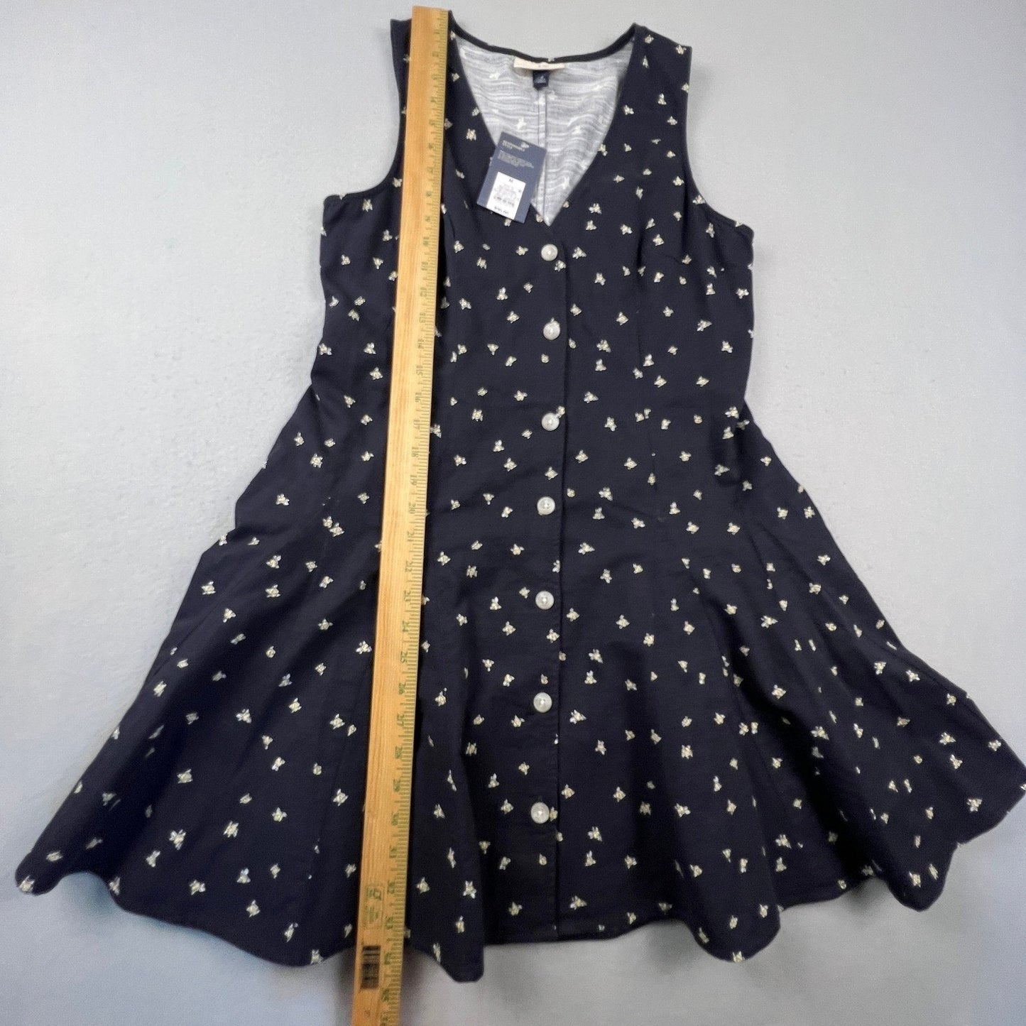 Floral Mini Dress Womens Medium Navy Blue Button Front Casual Universal Thread