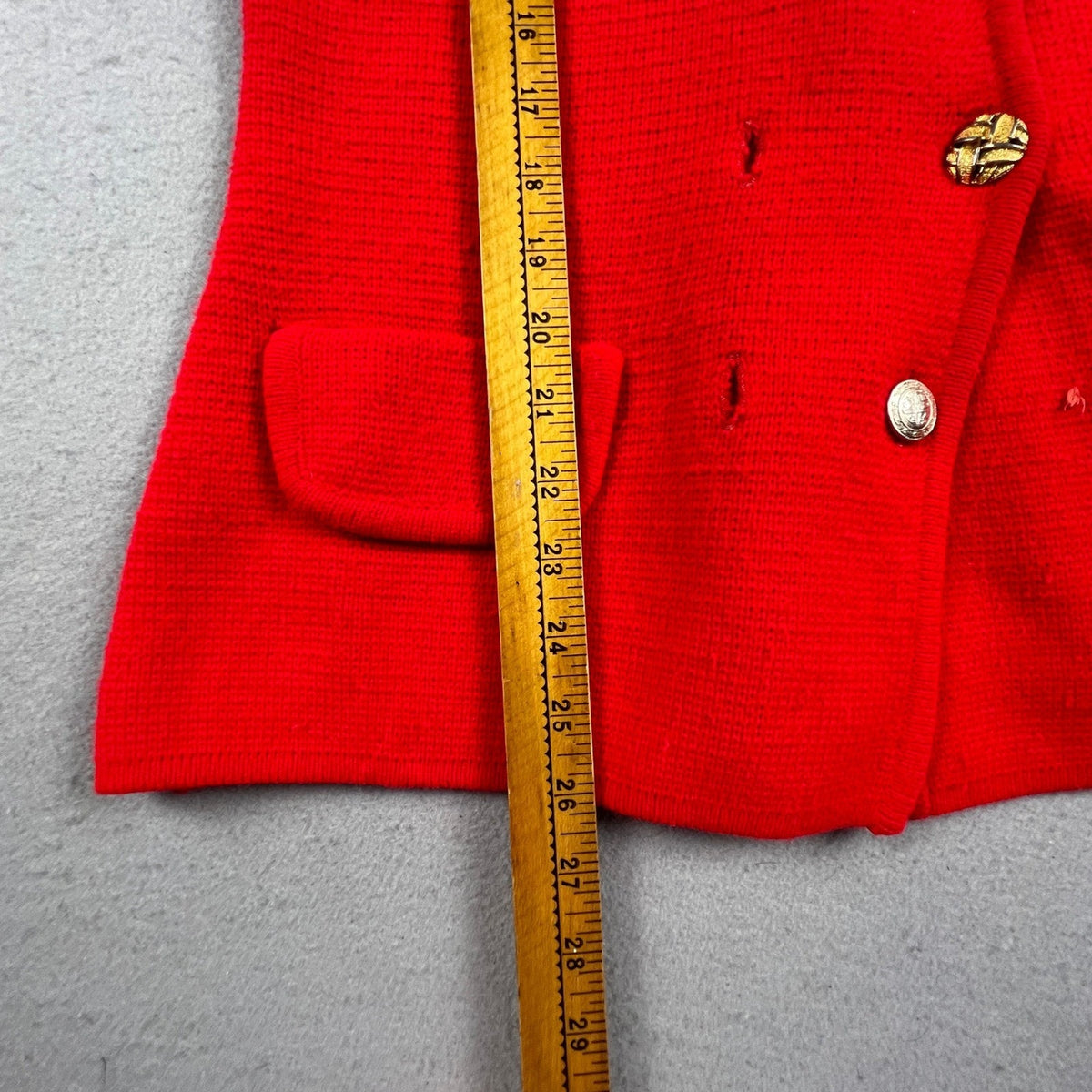 Hand Loomed Knit Blazer Women M Red Vintage Full Fashioned Acrylic Cardigan Coat