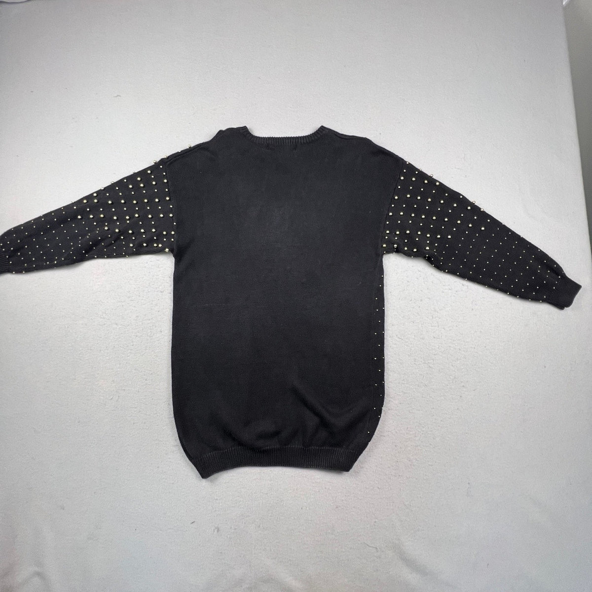 Victoria Harbour Sweater Womens L Black Gold Beaded Ramie Cotton Knit Crewneck