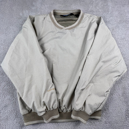Tri-Mountain Windbreaker Pullover Mens Large Tan Houndstooth V-Neck Golf Jacket
