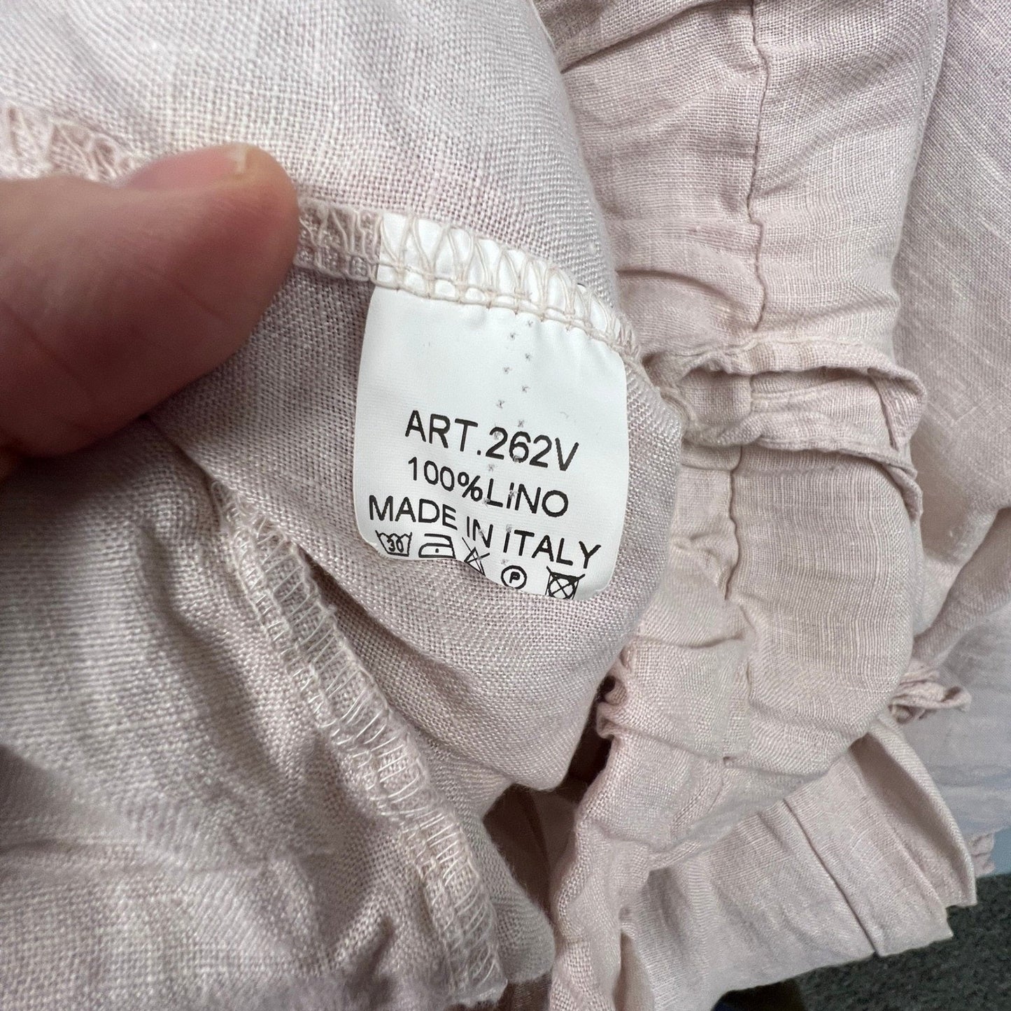 Meo Meli Linen Wide Leg Pants Womens OS Pink Drawstring Side Slit Made in Italy